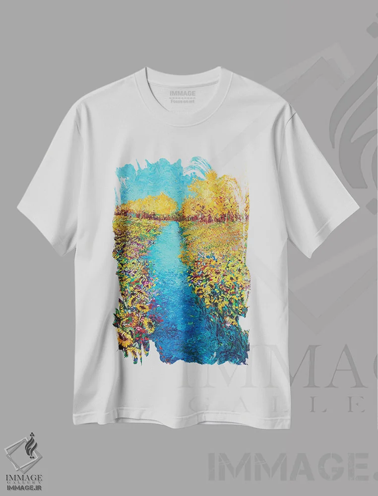 تیشرت سفید طرح دار پنل دوم سه لتی آفتابگردان، دکور معاصر اثر آیریس اسکات | immage.ir
