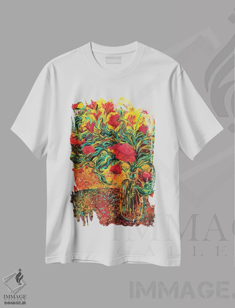 تیشرت سفید طرح دار وات هایی از رنگ نئونی، هنر فاخر معاصر اثر آیریس اسکات | immage.ir