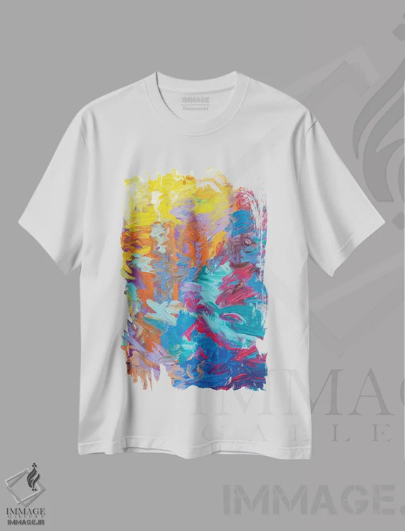 تیشرت سفید طرح دار YM 104 اثر آیریس اسکات ابسترکتز | فروشگاه ایماژ