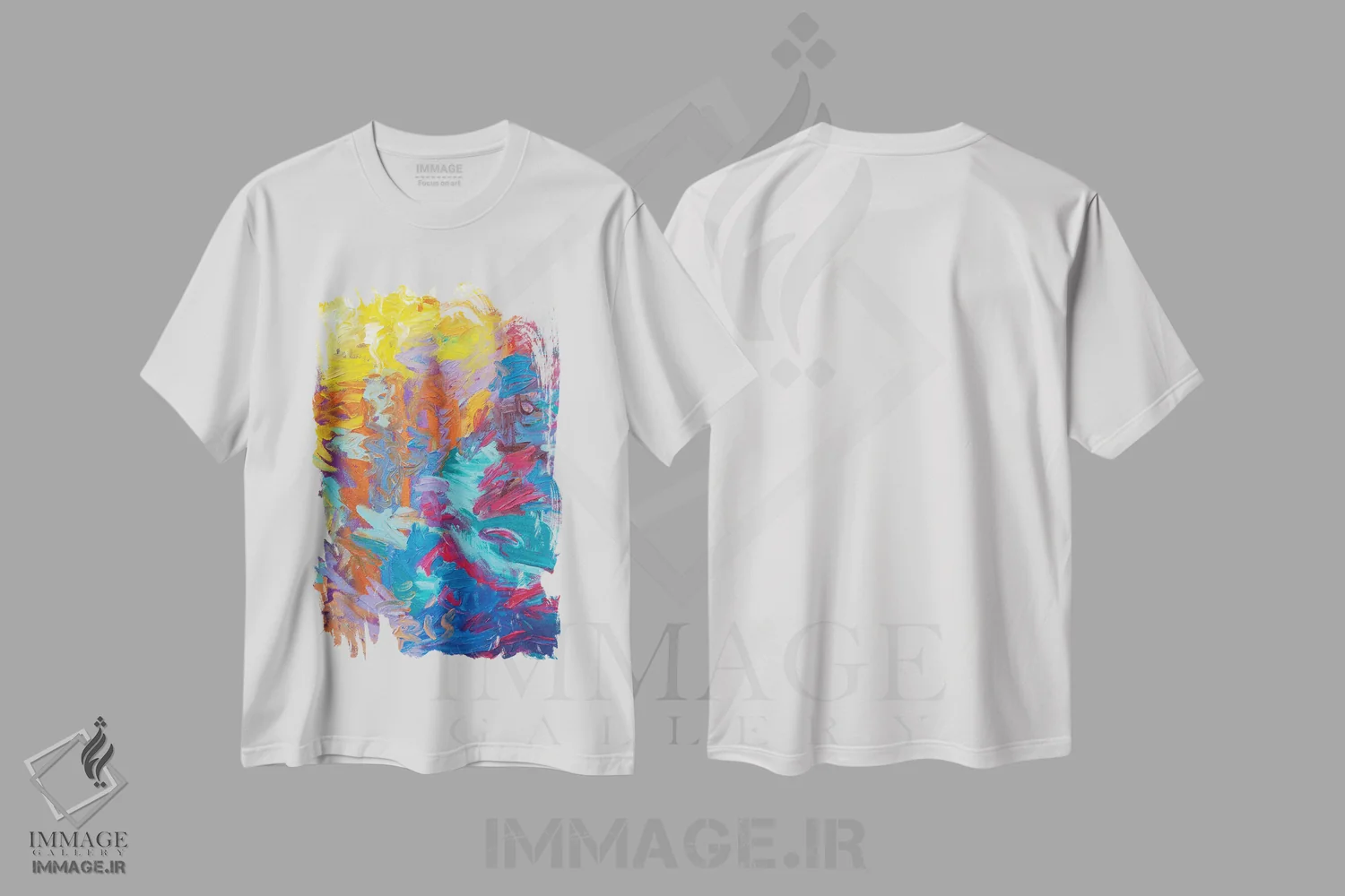 تیشرت سفید طرح دار YM 104 اثر آیریس اسکات ابسترکتز | فروشگاه ایماژ