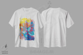 تیشرت سفید طرح دار YM 104 اثر آیریس اسکات ابسترکتز | فروشگاه ایماژ