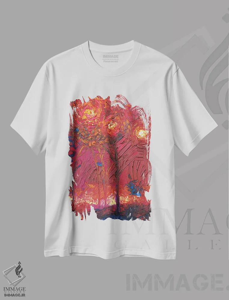 تیشرت سفید طرح دار RM 090 اثر آیریس اسکات ابسترکتز | فروشگاه ایماژ