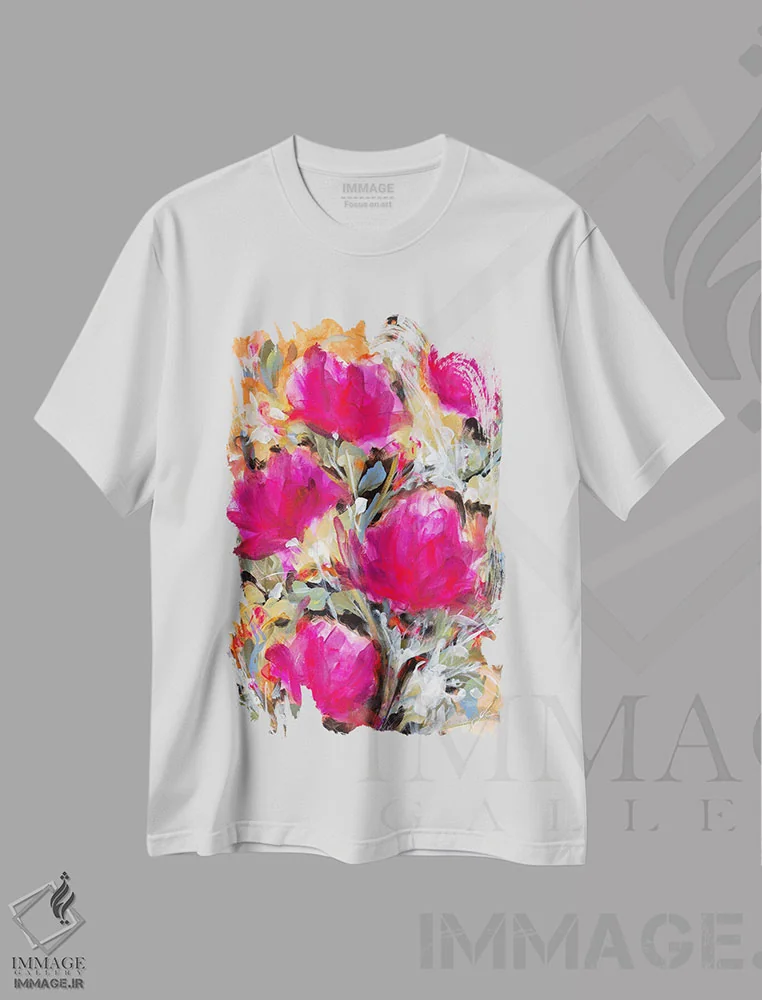تیشرت سفید طرح دار شکوفا شو، به هر حال، آبستره اثر ایزابل کراوزه | فروشگاه ایماژ