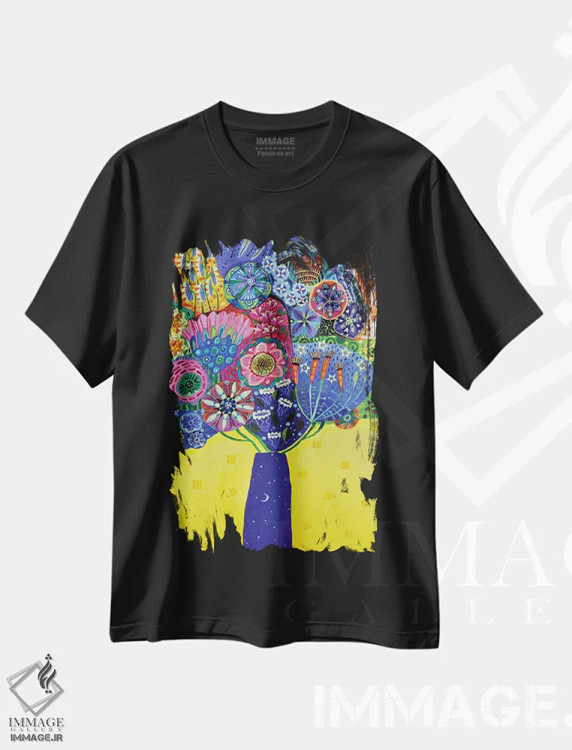 تیشرت مشکی طرح دار آسمان شب، دکور معاصر اثر ایماجن اسکیلی | فروشگاه ایماژ