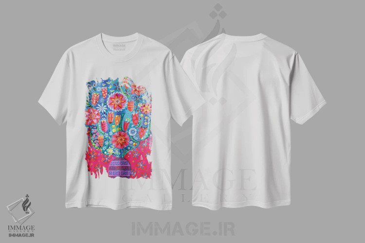تیشرت سفید طرح دار جشن ها آغاز شود، دکور معاصر اثر ایماجن اسکیلی | فروشگاه ایماژ