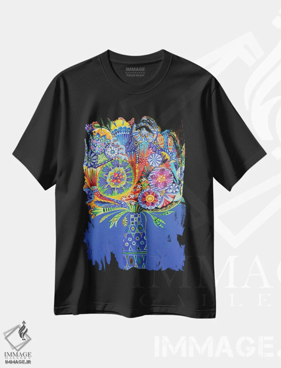 تیشرت مشکی طرح دار گلدان هندسی II، دکور معاصر اثر ایماجن اسکیلی | immage.ir