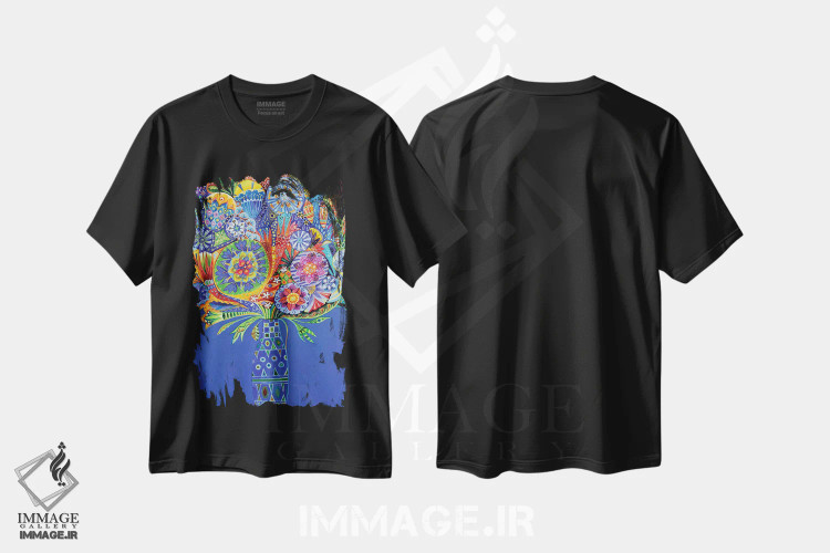 تیشرت مشکی طرح دار گلدان هندسی II، دکور معاصر اثر ایماجن اسکیلی | immage.ir