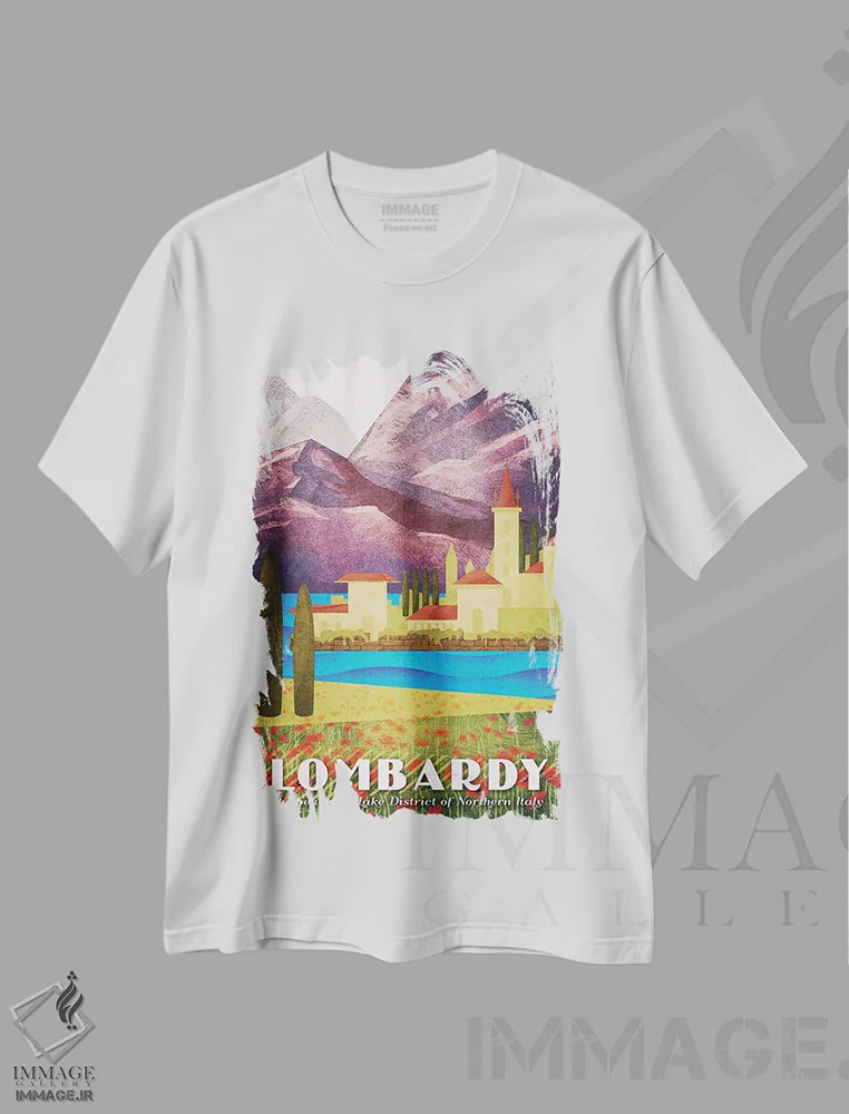 تیشرت سفید طرح دار ایتالیا-لمباردی، هنر دیجیتال اثر میسی ایمز | فروشگاه ایماژ