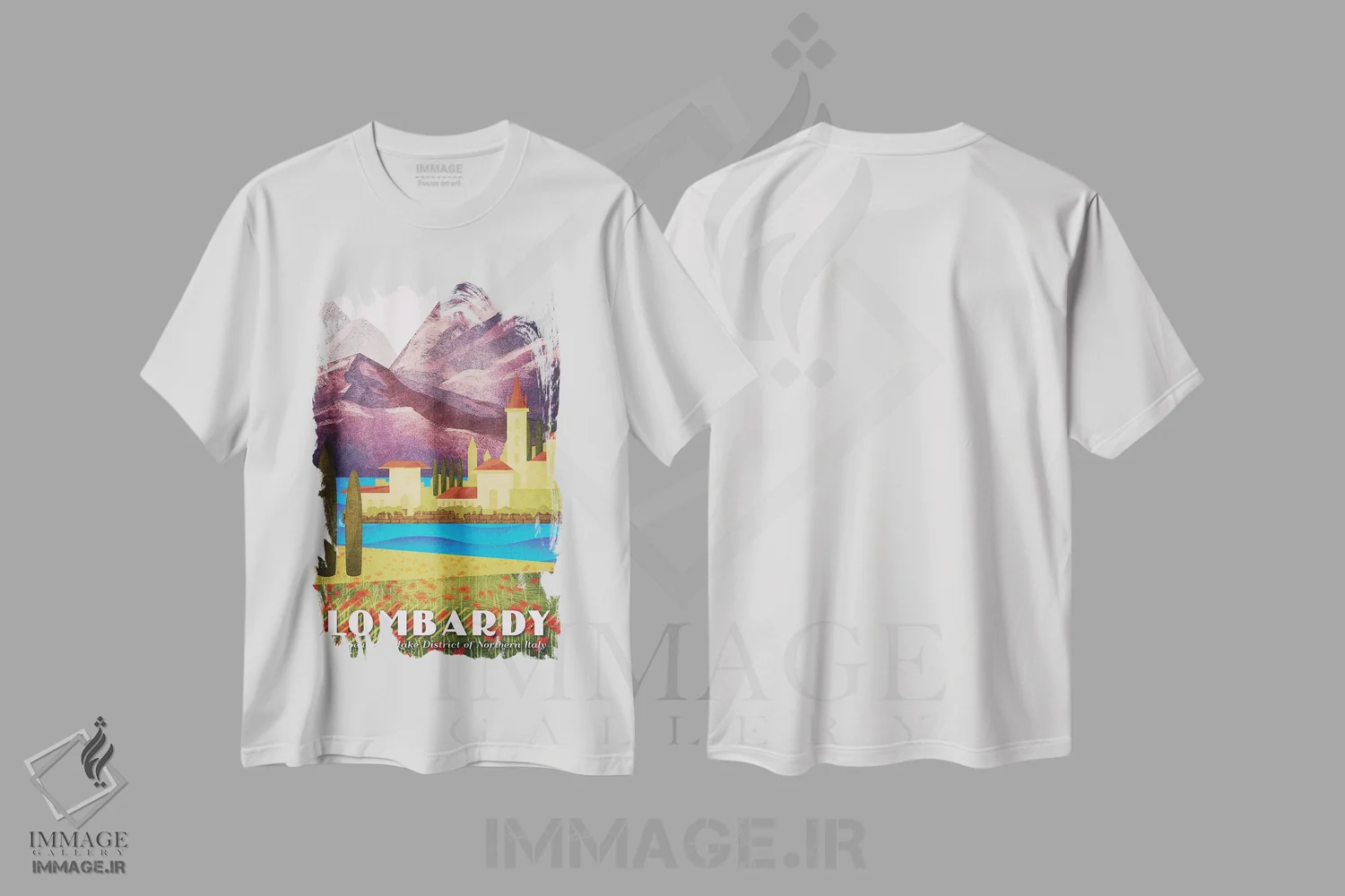 تیشرت سفید طرح دار ایتالیا-لمباردی، هنر دیجیتال اثر میسی ایمز | فروشگاه ایماژ