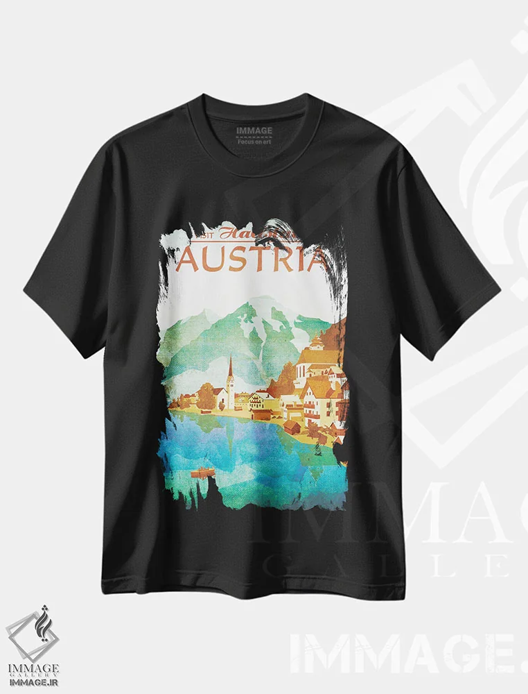 تیشرت مشکی طرح دار اتریش-هالشتات، هنر دیجیتال اثر میسی ایمز | immage.ir