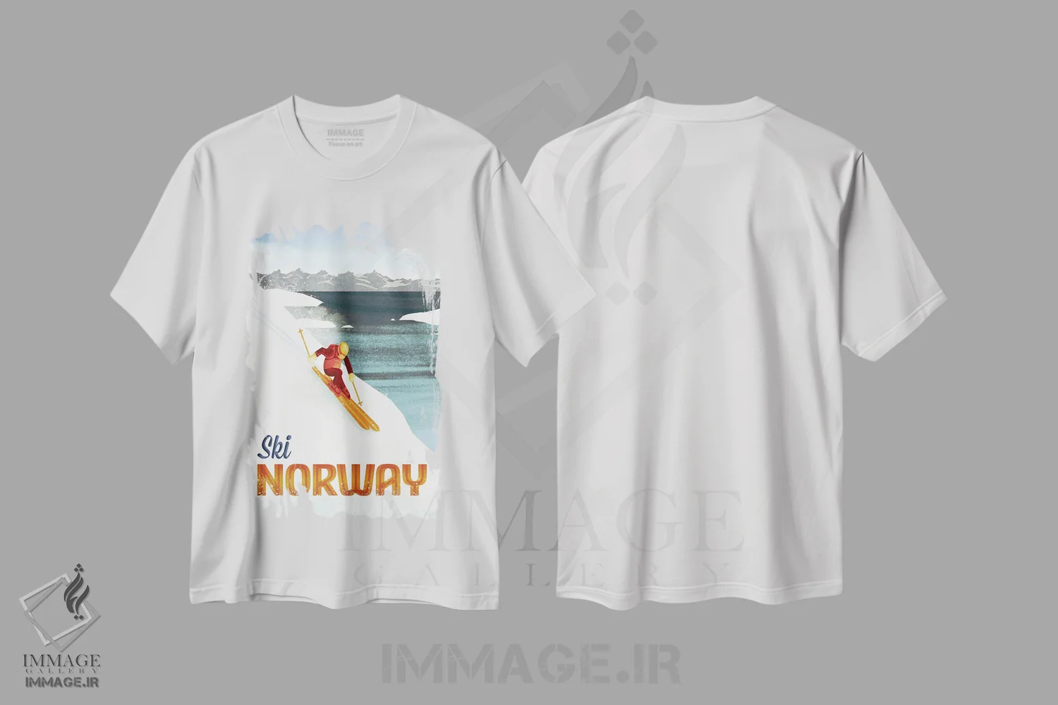 تیشرت سفید طرح دار نروژ-اسکی، هنر دیجیتال اثر میسی ایمز | immage.ir