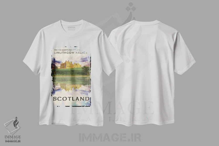 تیشرت سفید طرح دار اسکاتلند-دریاچه لینلیثگو، تزئینی اثر میسی ایمز | فروشگاه ایماژ