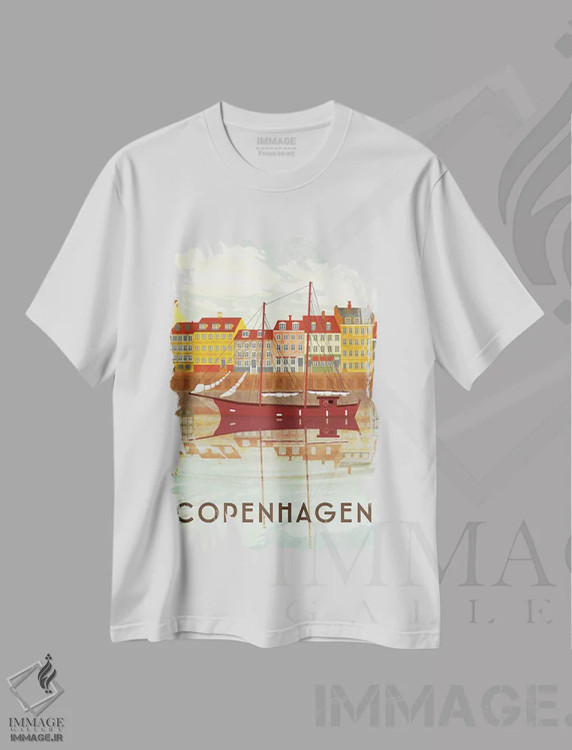 تیشرت سفید طرح دار دانمارک-بندر کپنهاگ، هنر دیجیتال اثر میسی ایمز | immage.ir