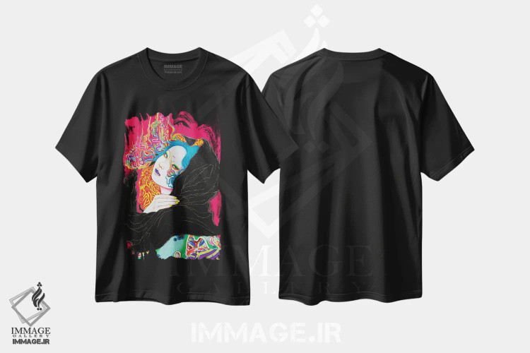 تیشرت مشکی طرح دار نشت شعله، دکوراسیون جایگزین اثر ایتو چیئکو | فروشگاه ایماژ