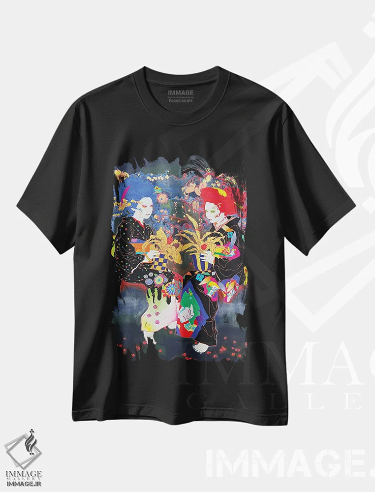 تیشرت مشکی طرح دار رهودئا ژاپونیکا، دکوراسیون جایگزین اثر ایتو چیئکو | فروشگاه ایماژ