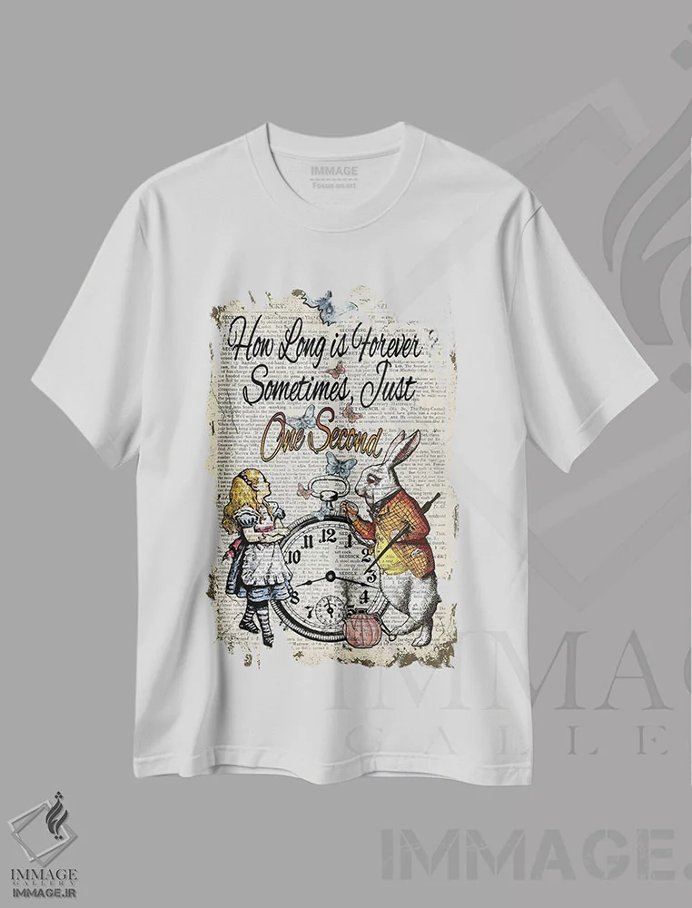 تیشرت سفید طرح دار آلیس در سرزمین عجایب "یک ثانیه"، هنر دیجیتال اثر این د فریم شاپ | فروشگاه ایماژ