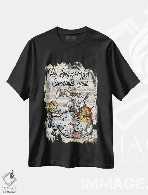 تیشرت مشکی طرح دار آلیس در سرزمین عجایب "یک ثانیه"، هنر دیجیتال اثر این د فریم شاپ | immage.ir