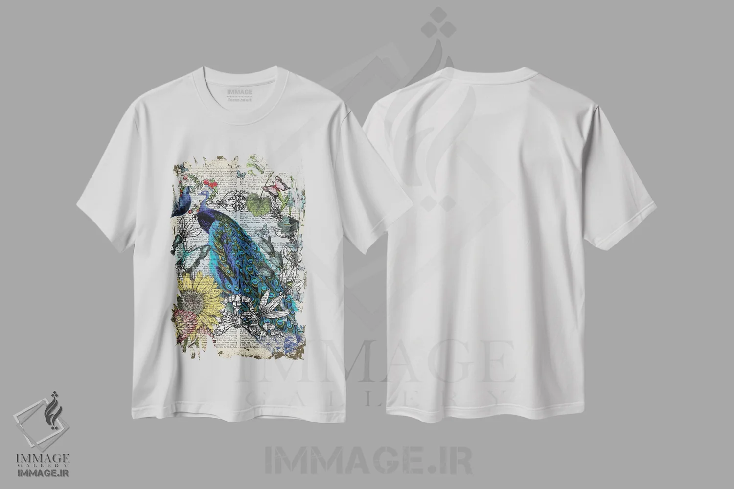 تیشرت سفید طرح دار طاووس ها، هنر دیجیتال اثر این د فریم شاپ | immage.ir