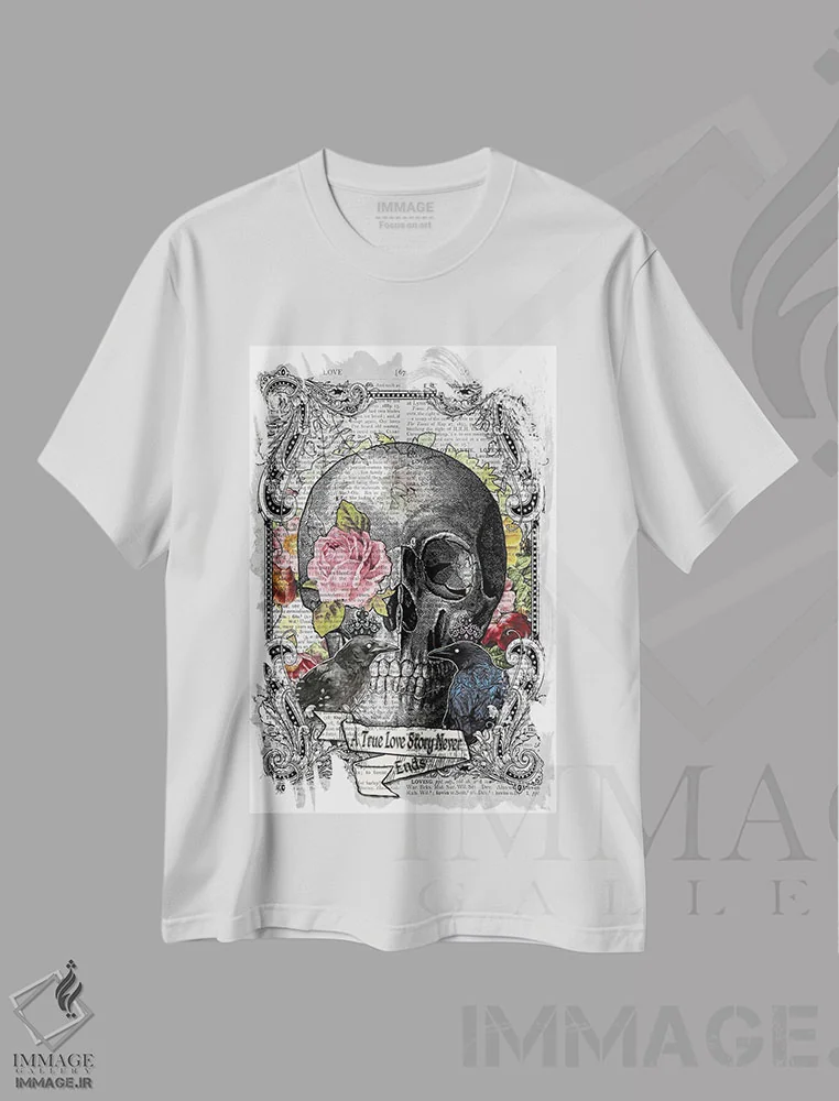 تیشرت سفید طرح دار جمجمه با آبرنگ، دکوراسیون جایگزین اثر این د فریم شاپ | immage.ir
