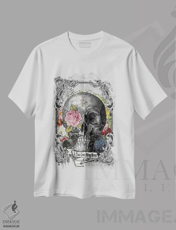 تیشرت سفید طرح دار عشق واقعی هرگز تمام نمی شود، دکوراسیون جایگزین اثر این د فریم شاپ | immage.ir