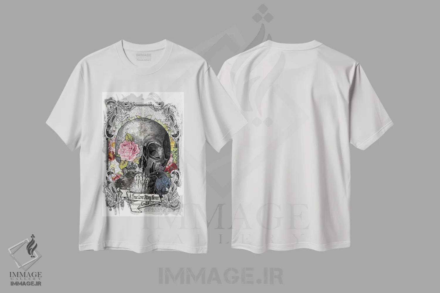 تیشرت سفید طرح دار جمجمه با آبرنگ، دکوراسیون جایگزین اثر این د فریم شاپ | immage.ir