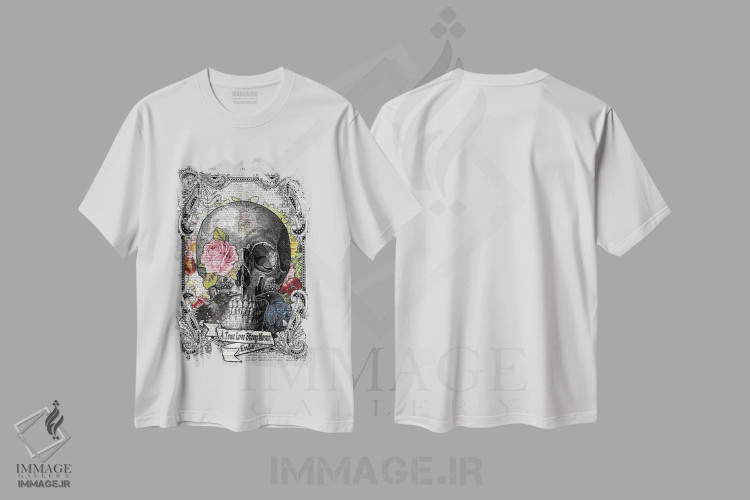 تیشرت سفید طرح دار عشق واقعی هرگز تمام نمی شود، دکوراسیون جایگزین اثر این د فریم شاپ | immage.ir