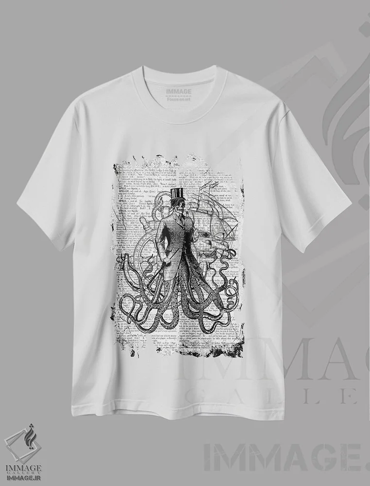 تیشرت سفید طرح دار عجایب دریا "آقا"، دکوراسیون جایگزین اثر این د فریم شاپ | فروشگاه ایماژ