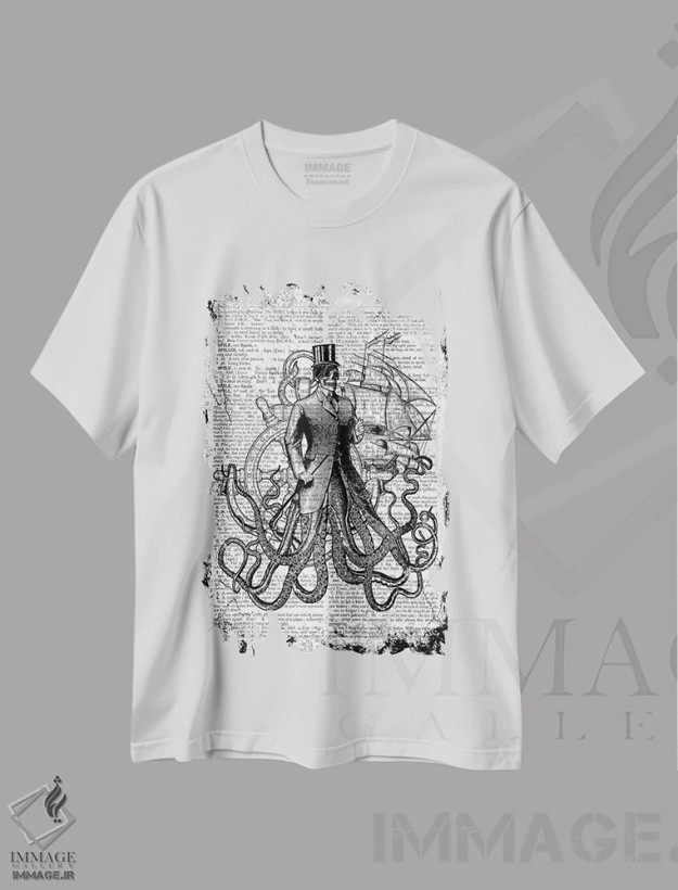 تیشرت سفید طرح دار عجایب دریا "آقا"، دکوراسیون جایگزین اثر این د فریم شاپ | فروشگاه ایماژ