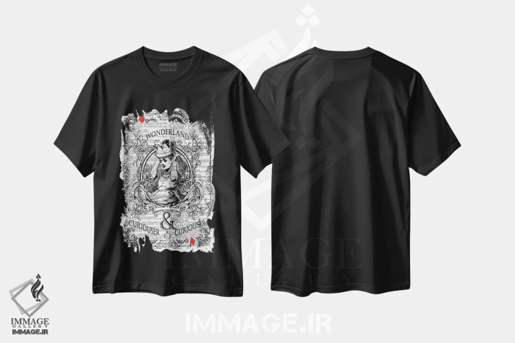 تیشرت مشکی طرح دار آلیس در سرزمین عجایب "کنجکاوتر"، هنر دیجیتال اثر این د فریم شاپ | فروشگاه ایماژ