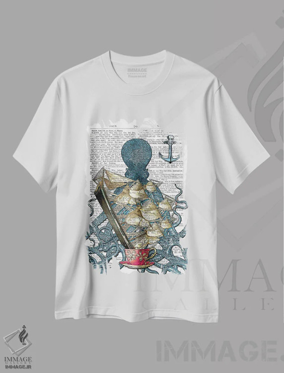 تیشرت سفید طرح دار اختاپوس آبی، تزئینی اثر این د فریم شاپ | فروشگاه ایماژ