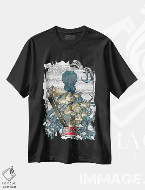 تیشرت مشکی طرح دار اختاپوس آبی، تزئینی اثر این د فریم شاپ | immage.ir