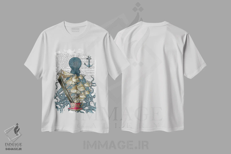 تیشرت سفید طرح دار اختاپوس آبی، تزئینی اثر این د فریم شاپ | فروشگاه ایماژ