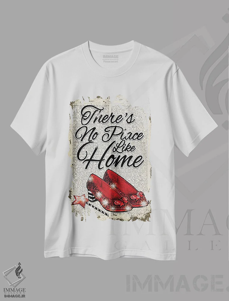 تیشرت سفید طرح دار جادوگر شهر اُز "هیچ جا خانه خود آدم نمی شود"، هنر دیجیتال اثر این د فریم شاپ | فروشگاه ایماژ