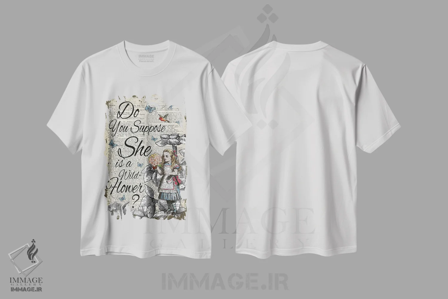 تیشرت سفید طرح دار آلیس در سرزمین عجایب "گل وحشی"، هنر دیجیتال اثر این د فریم شاپ | immage.ir