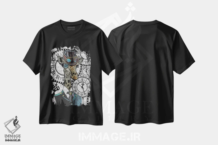 تیشرت مشکی طرح دار زرافه استیم پانک، دکوراسیون جایگزین اثر این د فریم شاپ | فروشگاه ایماژ