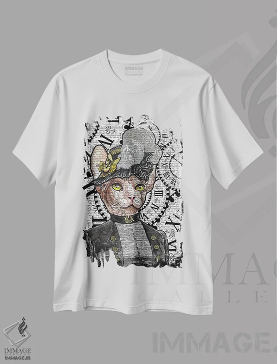 تیشرت سفید طرح دار اسفینکس استیم پانک، دکوراسیون جایگزین اثر این د فریم شاپ | immage.ir