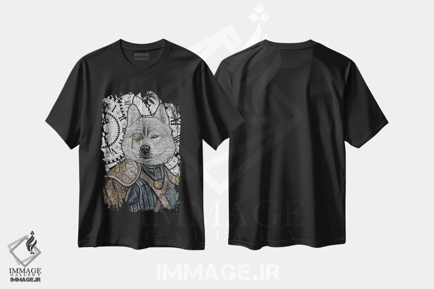 تیشرت مشکی طرح دار گرگ استیم پانک، دکوراسیون جایگزین اثر این د فریم شاپ | فروشگاه ایماژ