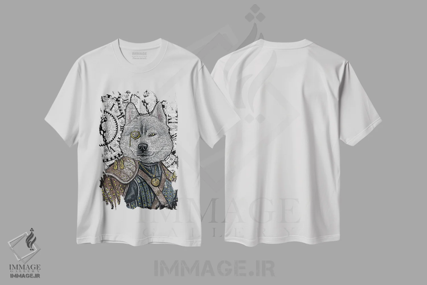 تیشرت سفید طرح دار گرگ استیم پانک، دکوراسیون جایگزین اثر این د فریم شاپ | immage.ir
