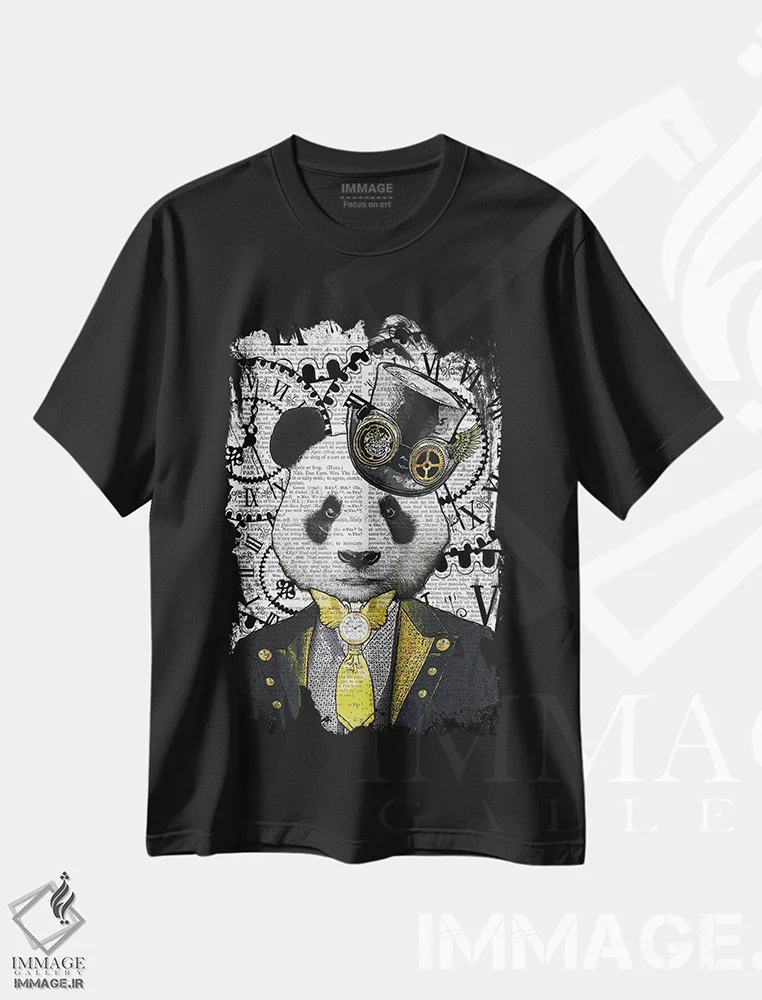 تیشرت مشکی طرح دار پاندای استیم پانک، دکوراسیون جایگزین اثر این د فریم شاپ | فروشگاه ایماژ