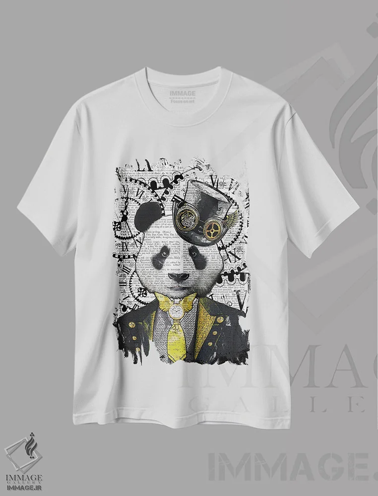 تیشرت سفید طرح دار پاندای استیم پانک، دکوراسیون جایگزین اثر این د فریم شاپ | immage.ir