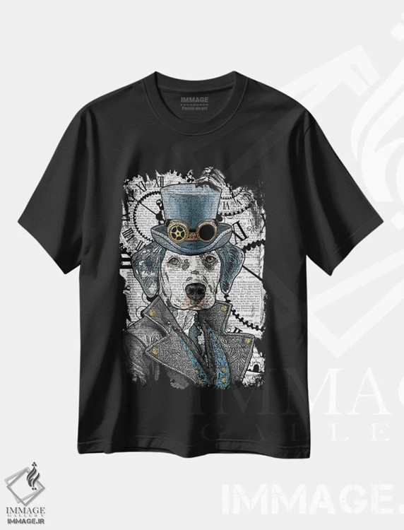 تیشرت مشکی طرح دار دالماتین استیم پانک، دکوراسیون جایگزین اثر این د فریم شاپ | immage.ir