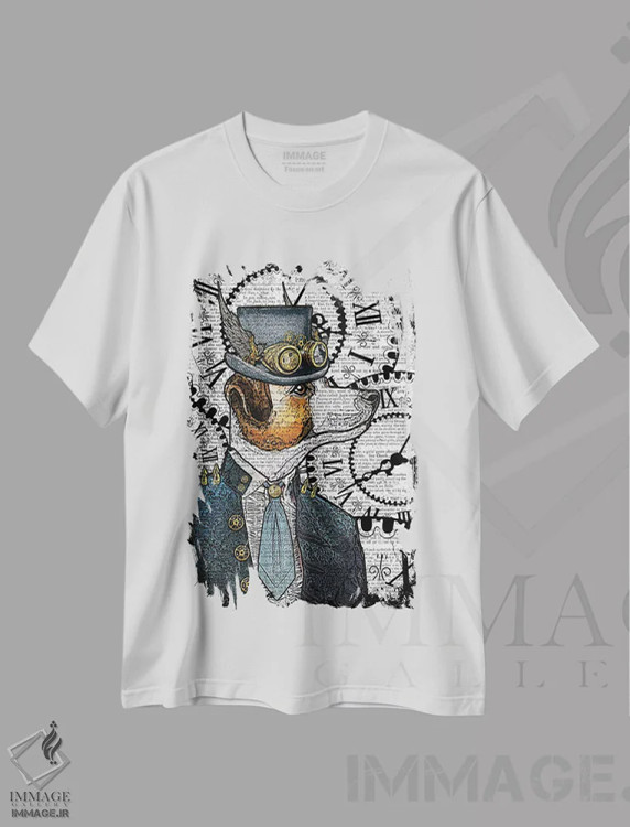تیشرت سفید طرح دار جک راسل استیم پانک، دکوراسیون جایگزین اثر این د فریم شاپ | فروشگاه ایماژ