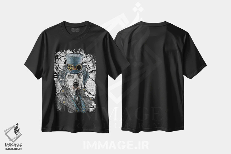 تیشرت مشکی طرح دار دالماتین استیم پانک، دکوراسیون جایگزین اثر این د فریم شاپ | immage.ir