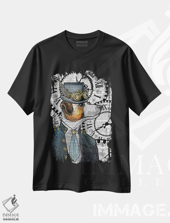 تیشرت مشکی طرح دار جک راسل استیم پانک، دکوراسیون جایگزین اثر این د فریم شاپ | immage.ir