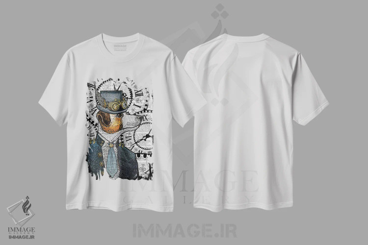 تیشرت سفید طرح دار جک راسل استیم پانک، دکوراسیون جایگزین اثر این د فریم شاپ | فروشگاه ایماژ
