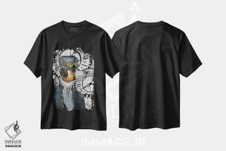 تیشرت مشکی طرح دار جک راسل استیم پانک، دکوراسیون جایگزین اثر این د فریم شاپ | immage.ir