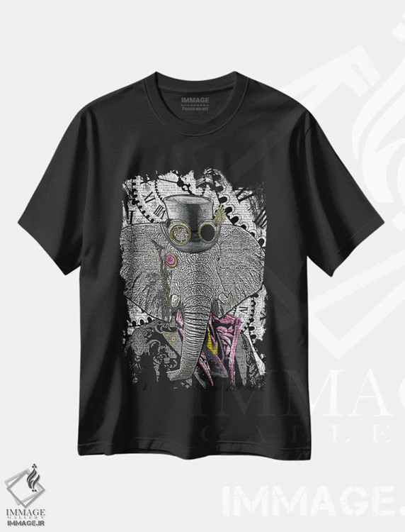 تیشرت مشکی طرح دار فیل استیم پانک، دکوراسیون جایگزین اثر این د فریم شاپ | فروشگاه ایماژ