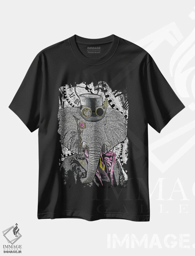 تیشرت مشکی طرح دار فیل استیم پانک، دکوراسیون جایگزین اثر این د فریم شاپ | فروشگاه ایماژ
