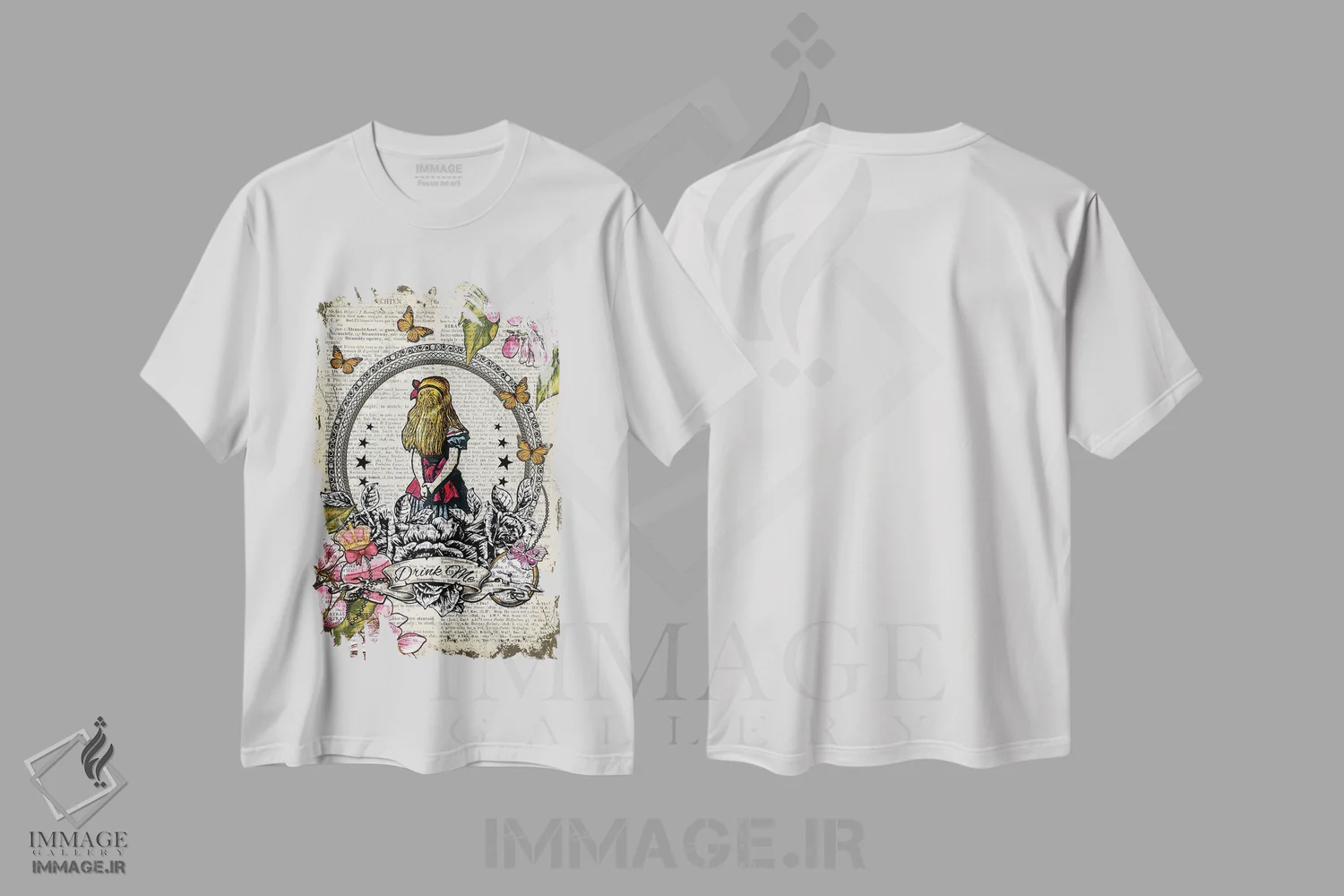 تیشرت سفید طرح دار آلیس در سرزمین عجایب "مرا بنوش"، هنر دیجیتال اثر این د فریم شاپ | immage.ir