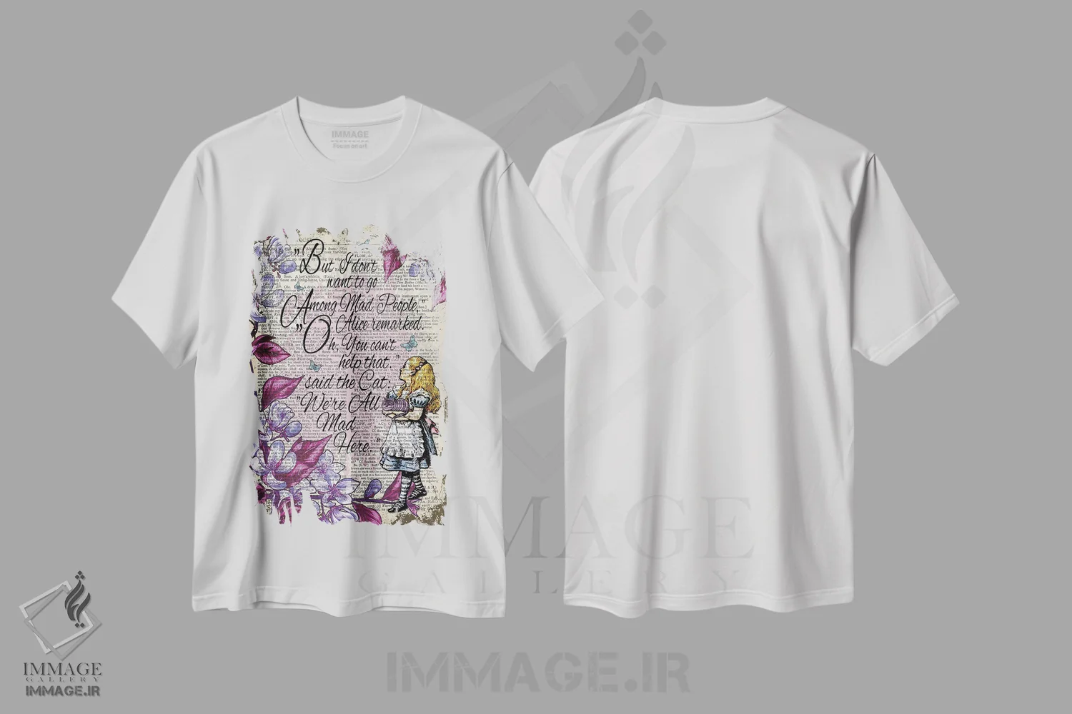 تیشرت سفید طرح دار آلیس در سرزمین عجایب "در میان دیوانگان"، هنر دیجیتال اثر این د فریم شاپ | immage.ir